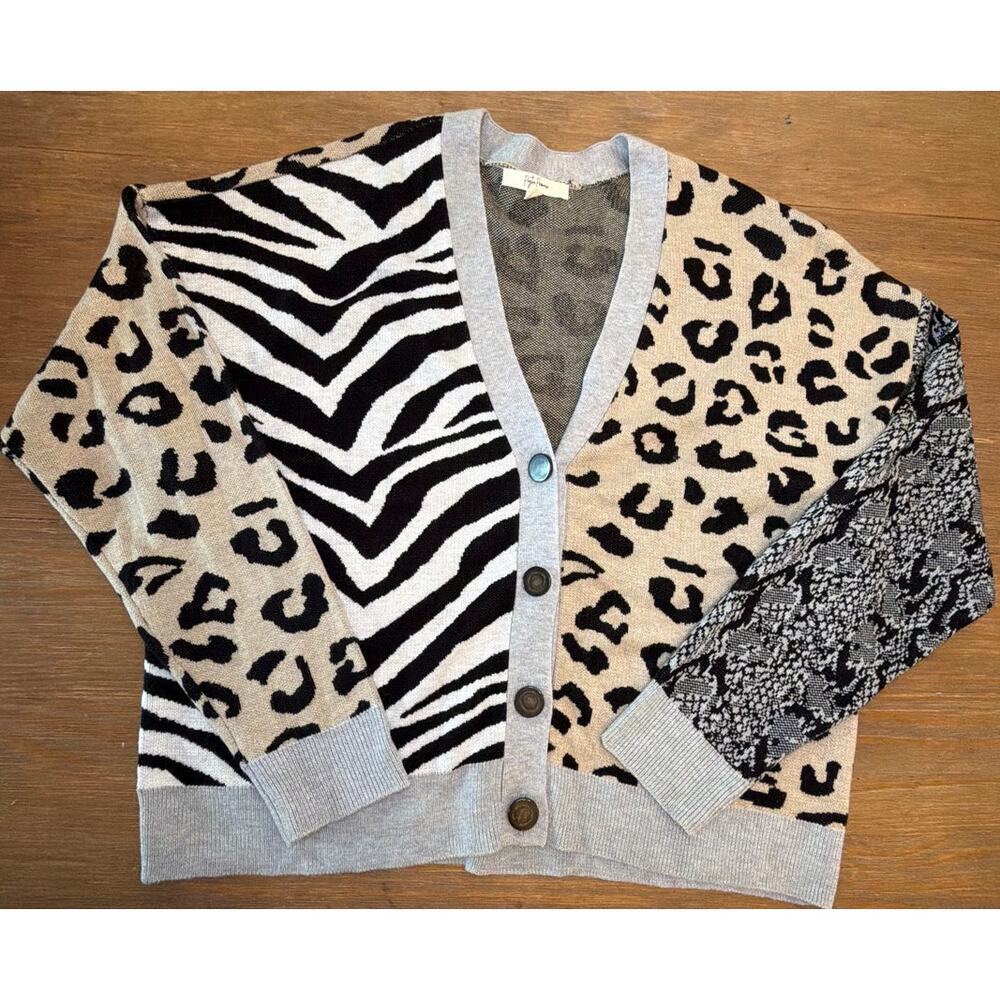 Peyton Primrose Mixed Animal Print Button Front Cardigan Size L